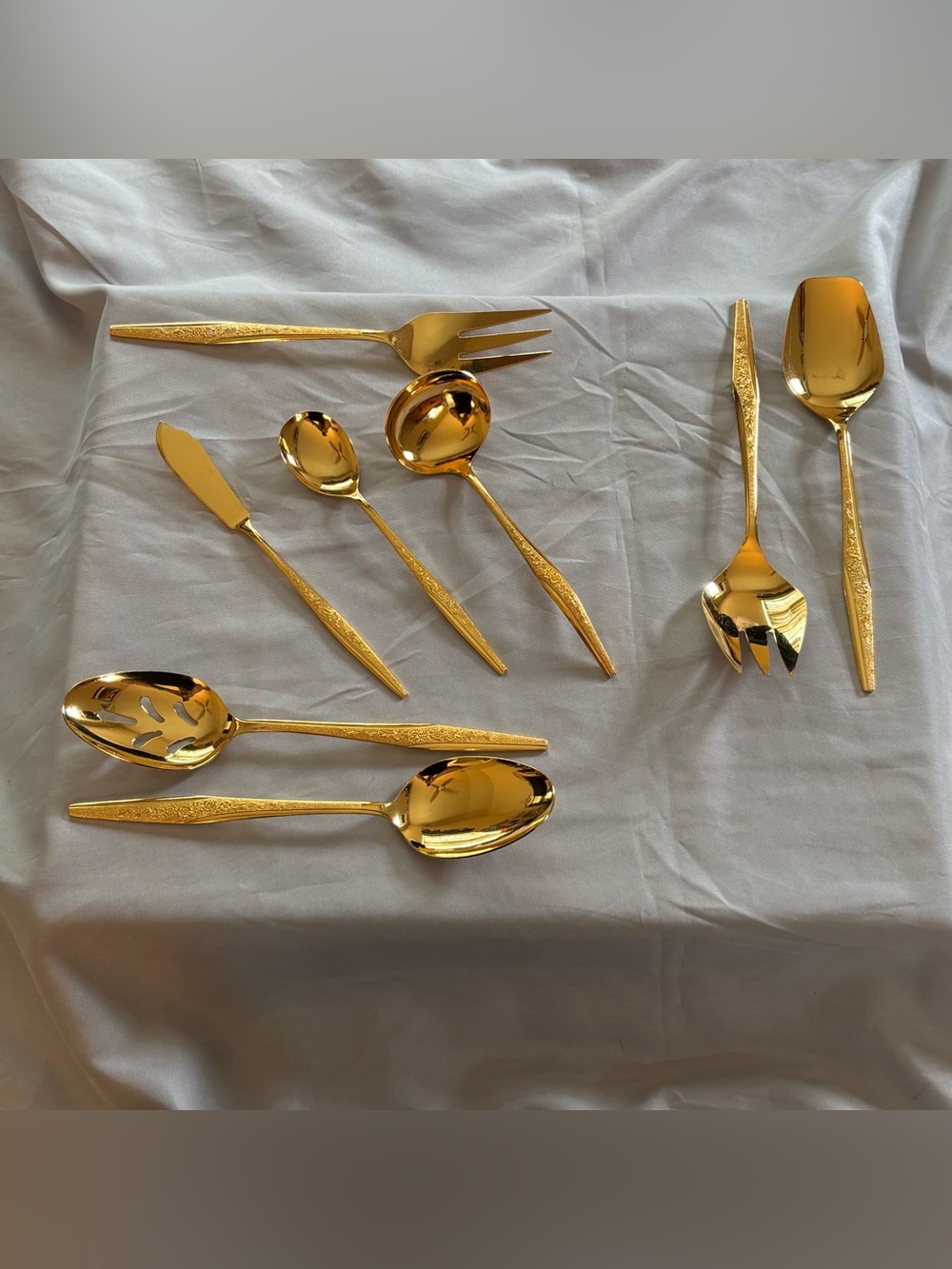 Golden Bouquet Servings Set Flatware 8 Pc Gold Electroplate JH Carlyle